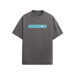 CAMISETA OVERSIZE EN ALGODON DE 300GR CON ESTAMPADO FRANJA CELESTE