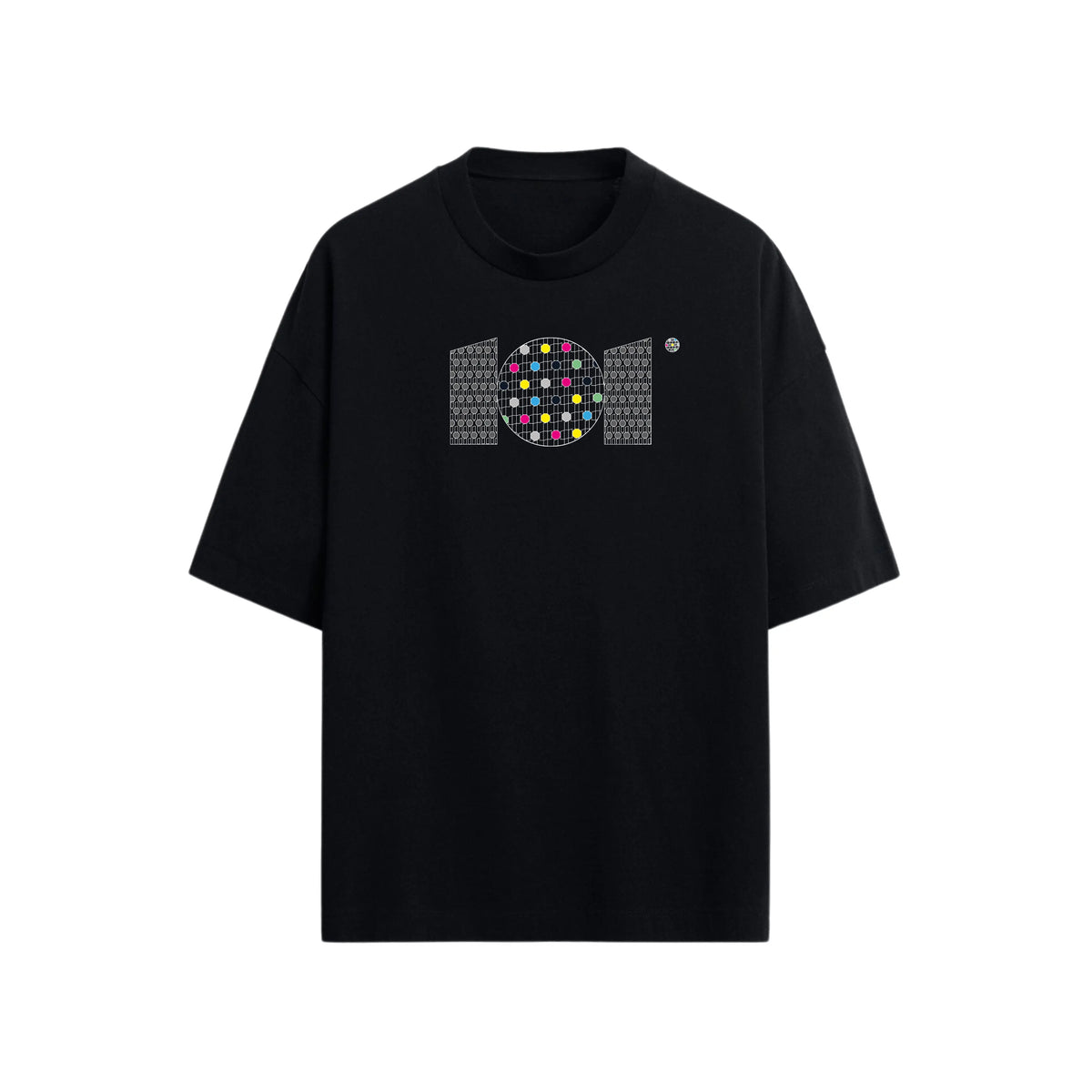 CAMISETA OVERSIZE EN ALGODON DE 300GR CON ESTAMPADO TRAMA COLORES